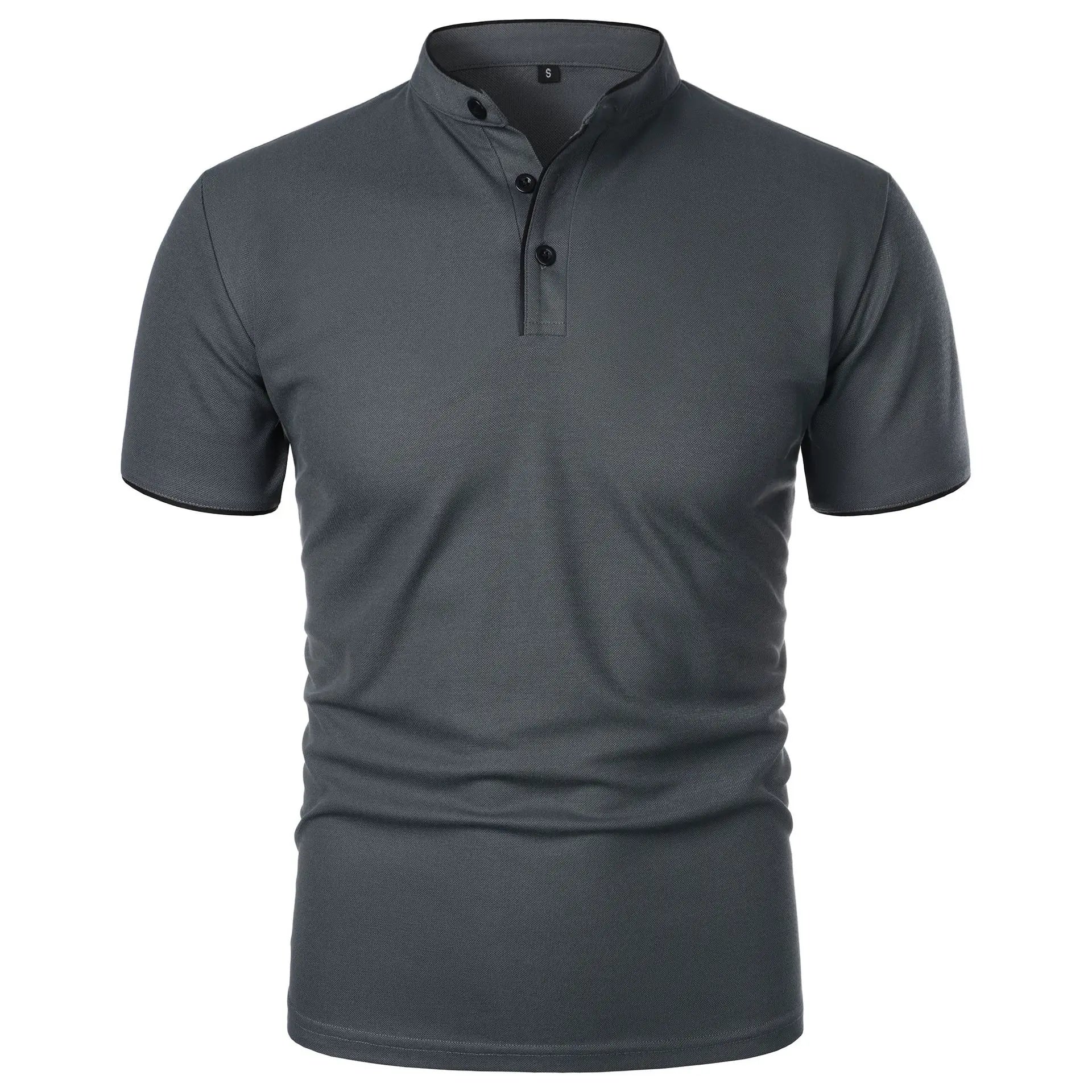 VaultHaus stylish men's summer polo shirts in dark gray with a modern collar and button detail