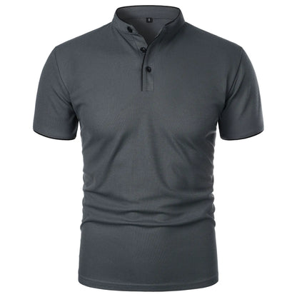 VaultHaus stylish men's summer polo shirts in dark gray with a modern collar and button detail