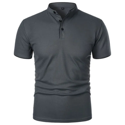 VaultHaus stylish men's summer polo shirts in dark gray with a unique buttoned collar