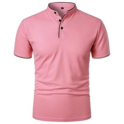 VaultHaus men's summer polo shirts in pink with a stylish button-up design and short sleeves
