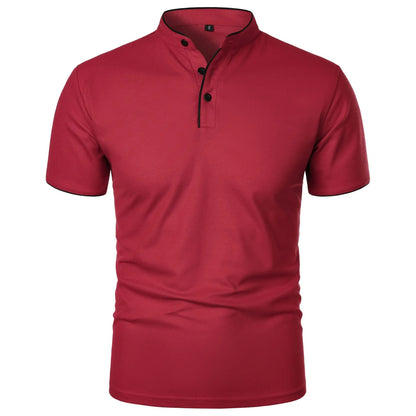 VaultHaus men's summer polo shirts in red with a stylish button-up collar for casual wear