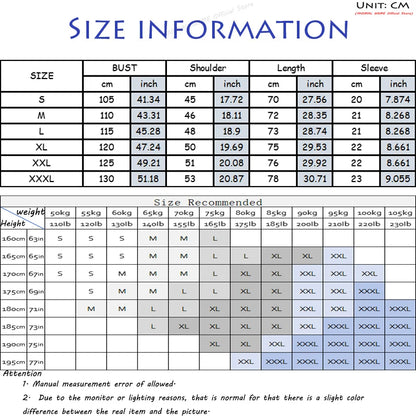 Size chart for men's summer polo shirts showing measurements for various sizes and weight recommendations