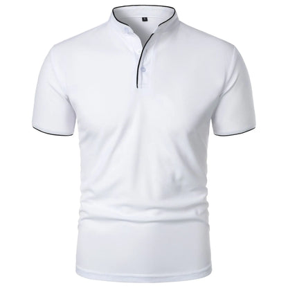 VaultHaus men's summer polo shirts in white with a stylish collar and contrast trim
