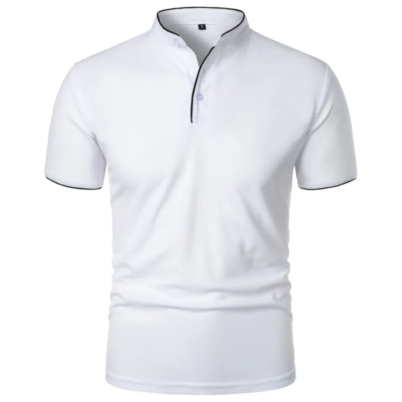 Men's summer polo shirts in white with a stylish design and contrasting collar trim