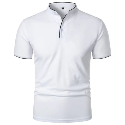 Men's summer polo shirts in white with a stylish design and contrasting collar trim