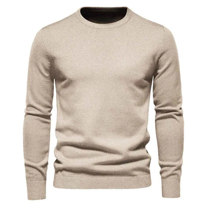 VaultHaus men's winter pullover sweater in beige with a classic crew neck design