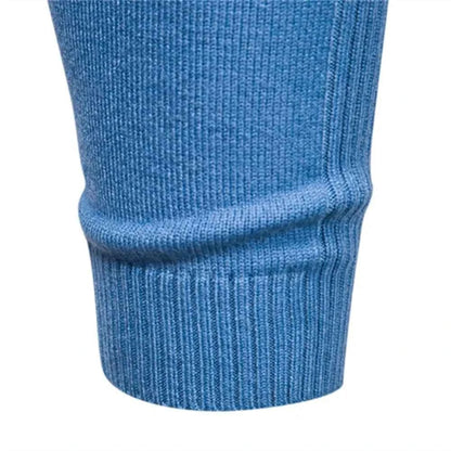 VaultHaus men's winter pullover sweater in blue with ribbed cuff detail for warmth and style