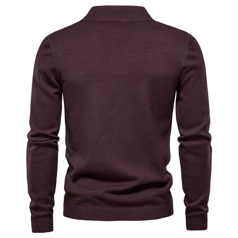 Back view of VaultHaus men's winter pullover sweater in deep burgundy for stylish warmth