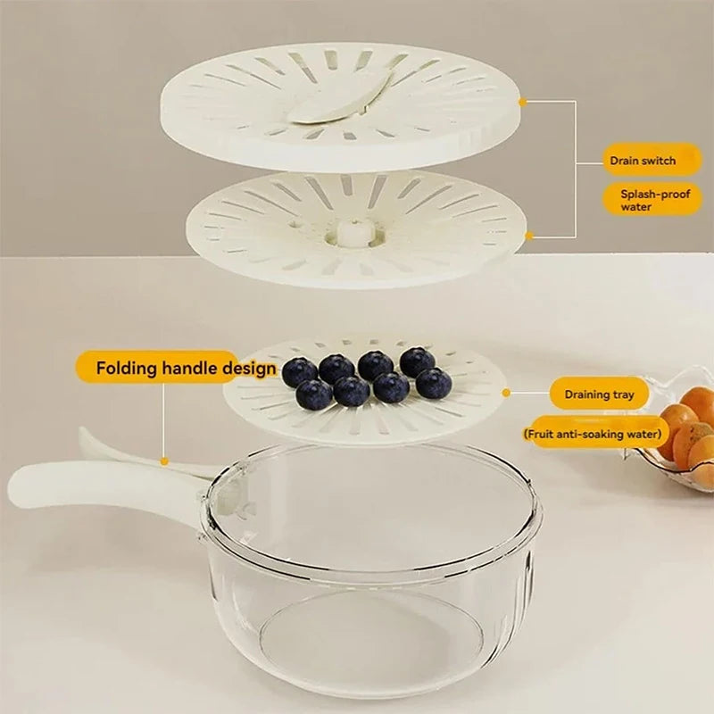 VaultHaus multi-function fruit and vegetable strainer basket with folding handle and drain switch design