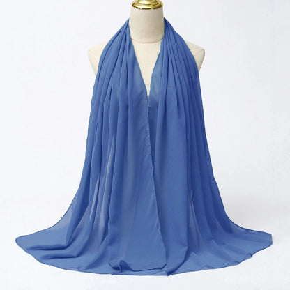 Sky Blue Muslim Chiffon Hijab Scarf with Soft, Flowing Fabric for Elegant Styles