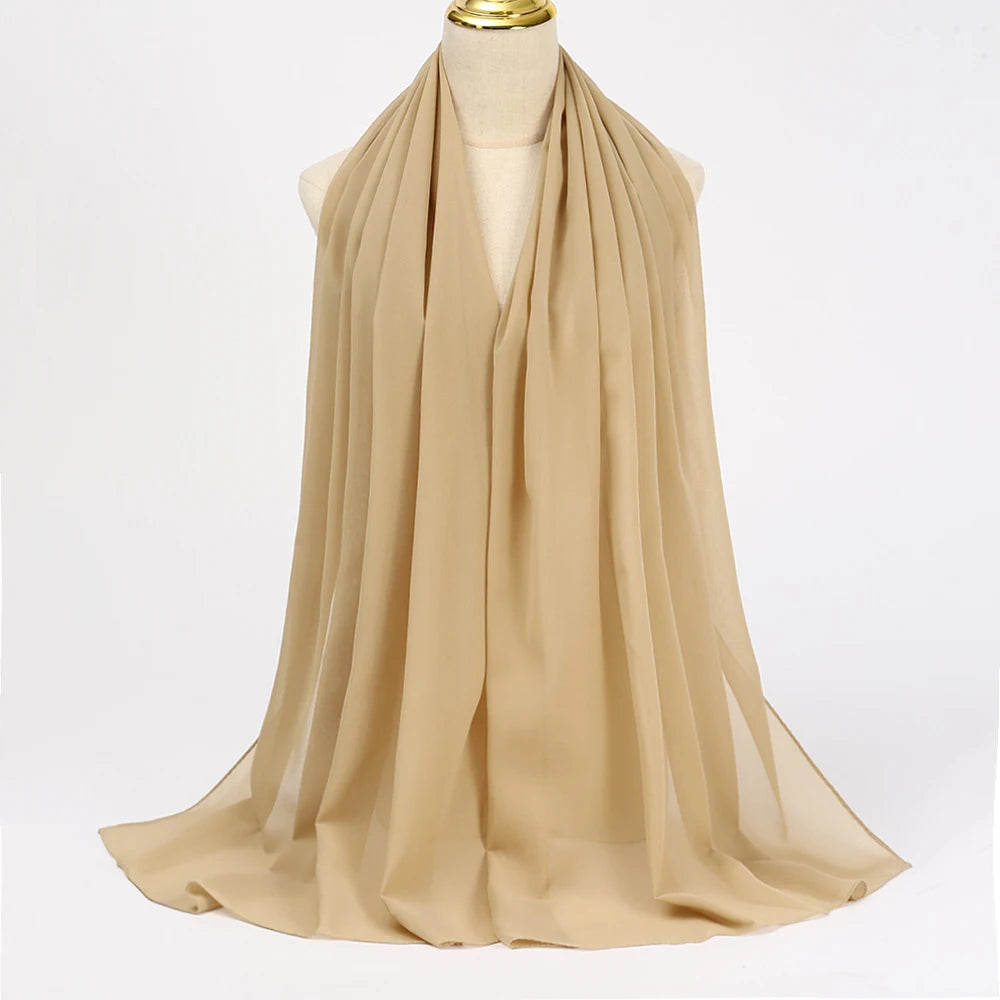 Beige Muslim chiffon hijab scarf with a light, flowy texture for elegant styling