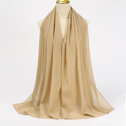 Beige Muslim chiffon hijab scarf with a light, flowy texture for elegant styling
