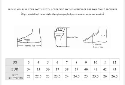 Black mesh embroidered high heels with bow, featuring detailed size measurement guide for proper fit
