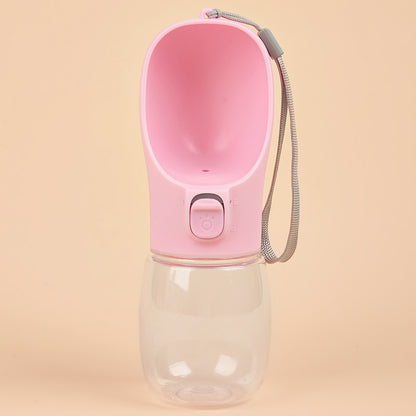 VaultHaus pink Portable Dog Water Bottle with attached drinking bowl and wrist strap