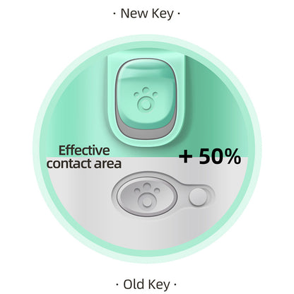 Comparison of new and old key designs for VaultHaus Portable Dog Water Bottle showing 50 percent more effective contact area