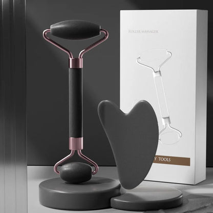 2Pcs Roller Guasha Board Resin Scraper Facial Massager Set with sleek design and gift box packaging