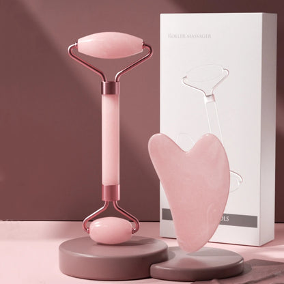 2Pcs Roller Guasha Board Resin Scraper Facial Massager set with rose quartz tools for skincare