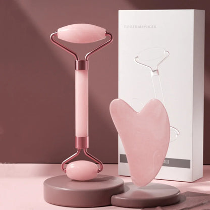 2Pcs Roller Guasha Board Resin Scraper Facial Massager Set with a Pink Roller and Scraper for Skincare
