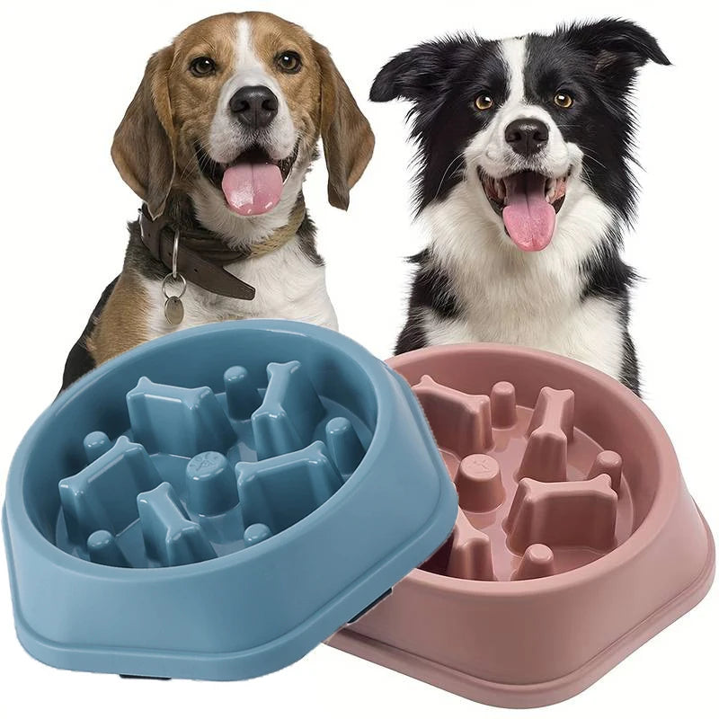 VaultHaus slow feeder Anti-choking dog bowl in blue and pink, designed for safe eating for pets
