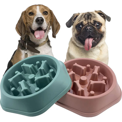VaultHaus slow feeder Anti-choking dog bowl in teal and pink, promoting safe eating for pets