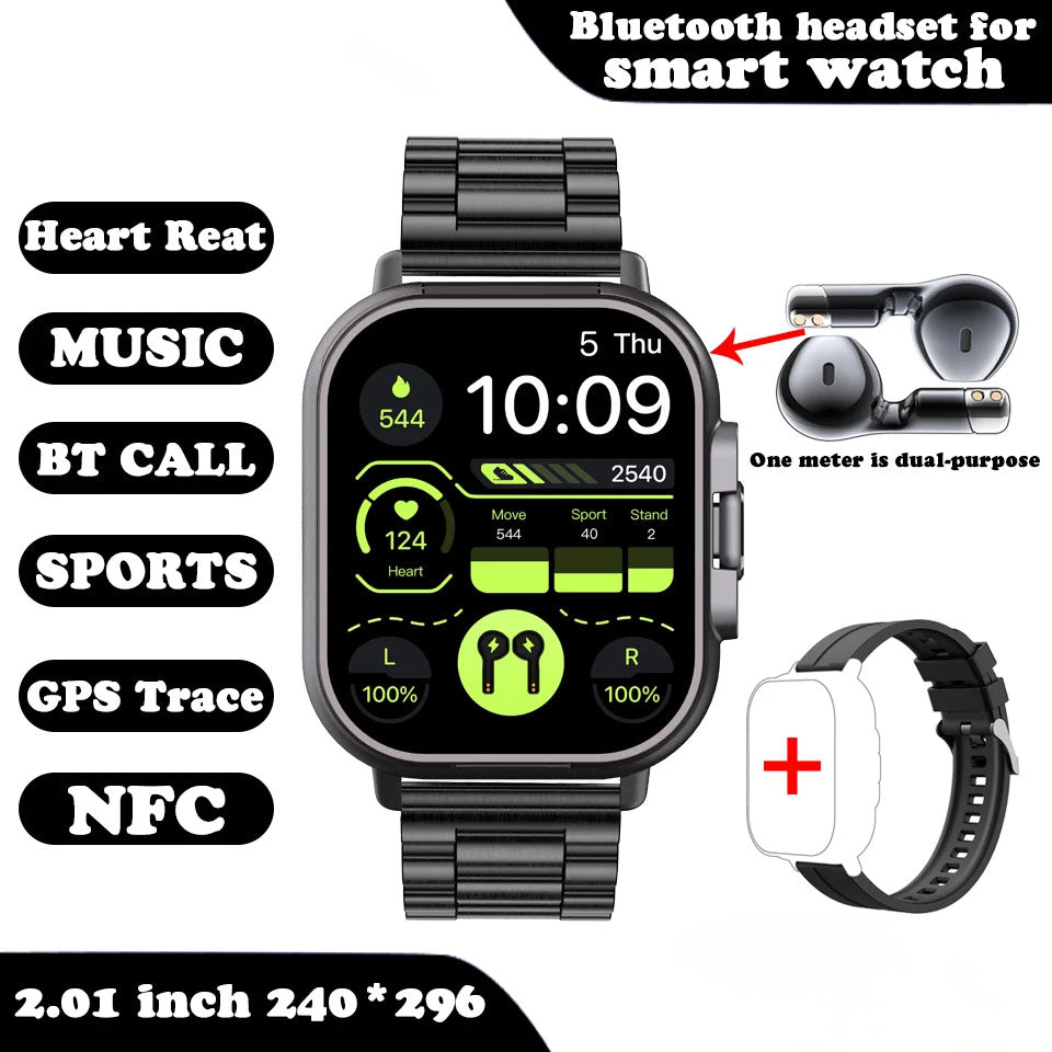 VaultHaus smartwatch with built-in earbuds black metal band fitness tracker GPS NFC Bluetooth call