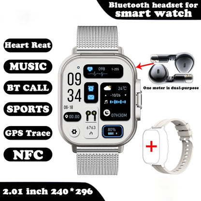 VaultHaus smartwatch with built-in earbuds featuring heart rate, GPS, NFC, and Bluetooth call functions