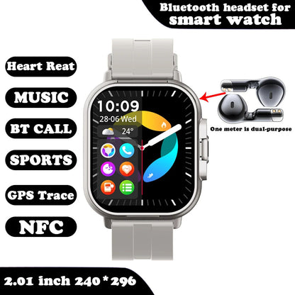 VaultHaus smartwatch with built-in earbuds featuring heart rate, music, BT call, GPS, NFC, and sports tracking