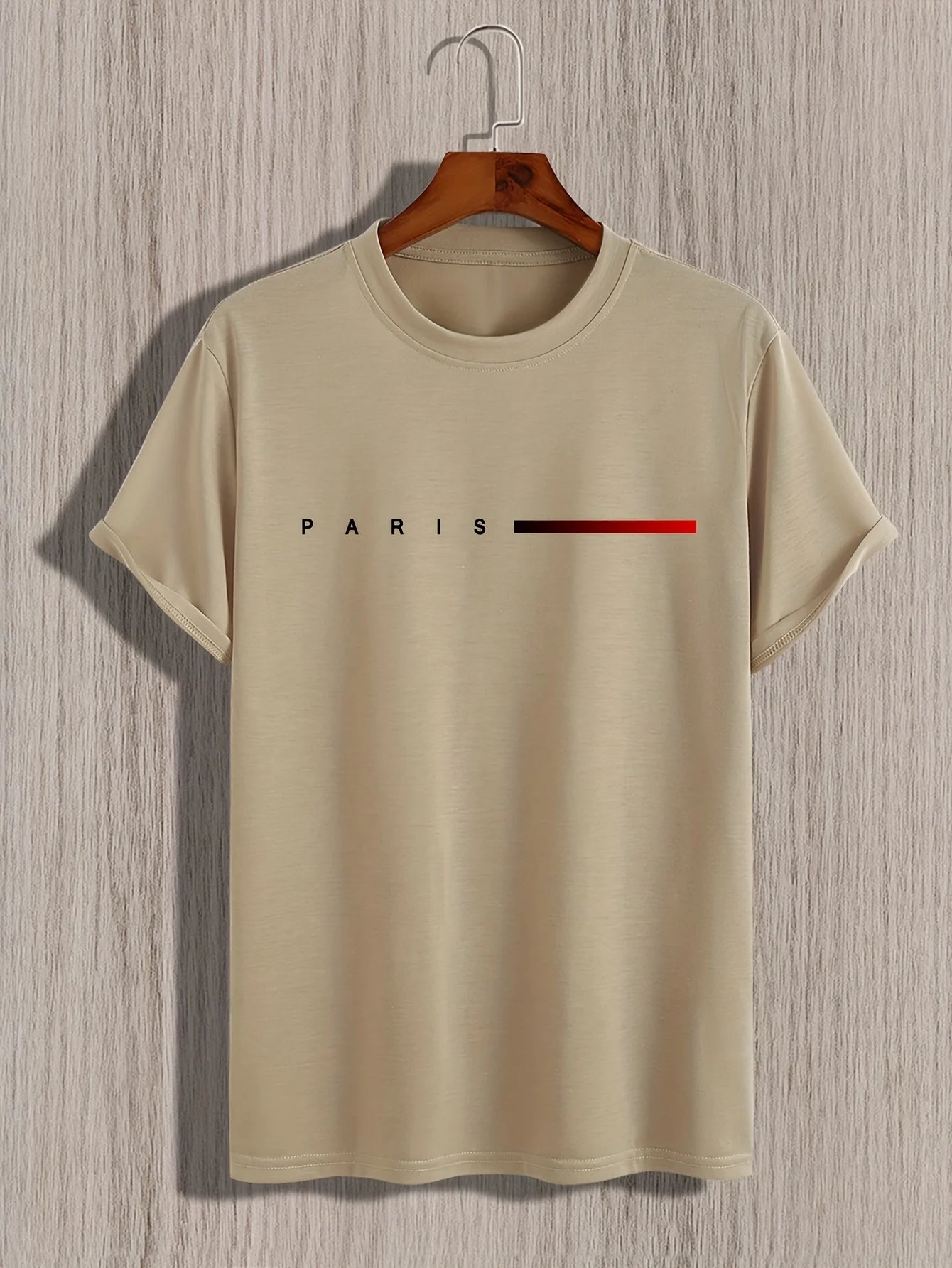 VaultHaus summer cotton slim fit tee in beige with stylish Paris graphic design