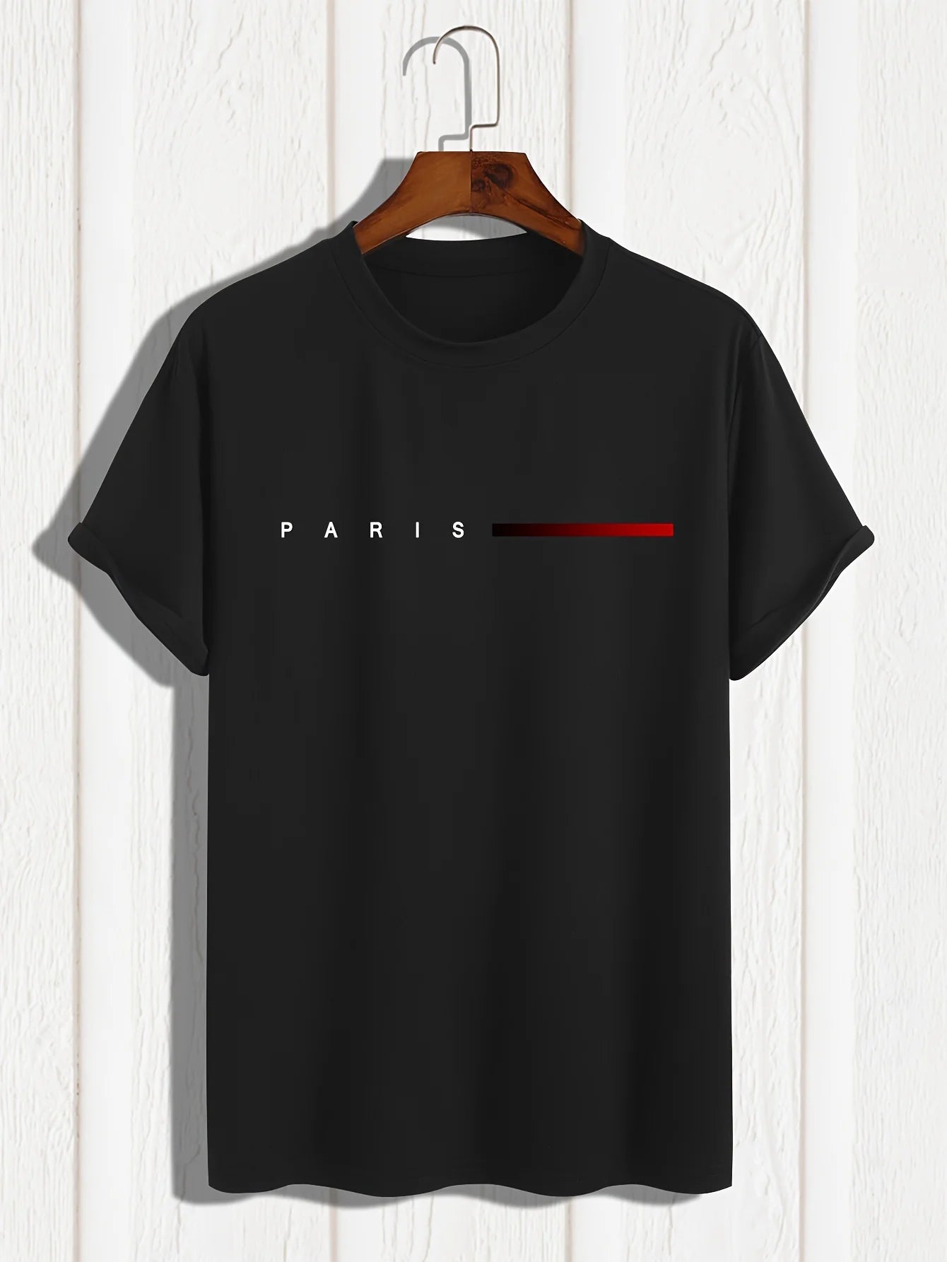 VaultHaus summer cotton slim fit tee in black with Paris graphic for casual styling