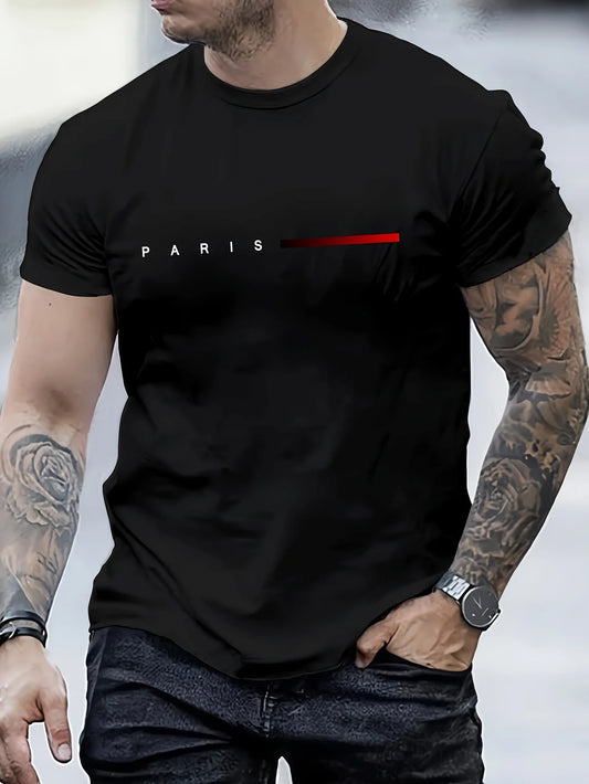 VaultHaus summer cotton slim fit tee in black with stylish 'PARIS' graphic design