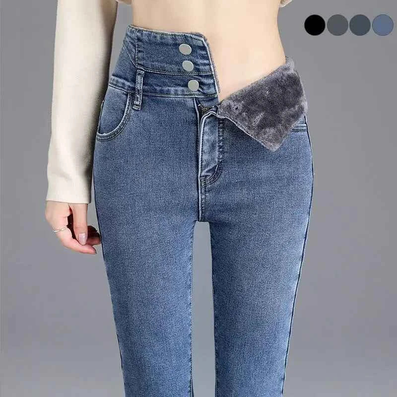 Thermal Fleece Lined Skinny Jeans Women - High Waist