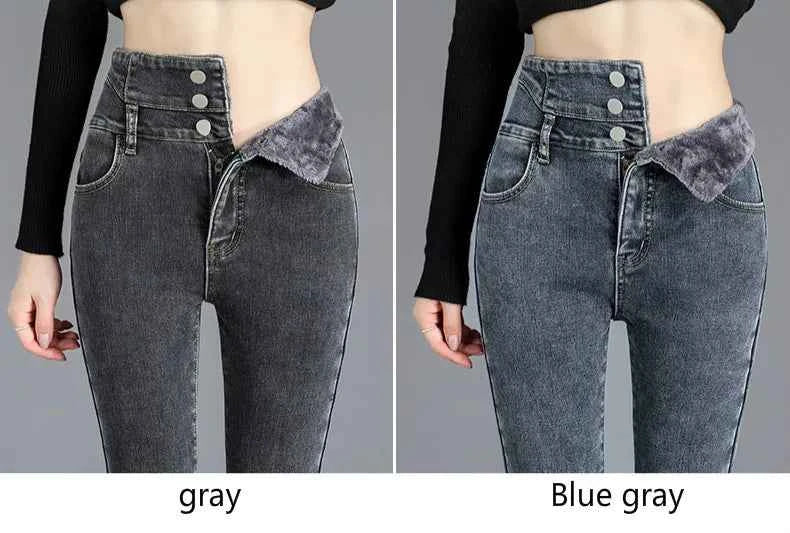 Thermal Fleece Lined Skinny Jeans Women - High Waist