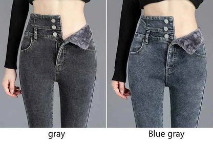 Thermal Fleece Lined Skinny Jeans Women - High Waist