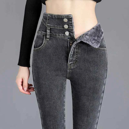 Thermal Fleece Lined Skinny Jeans Women - High Waist