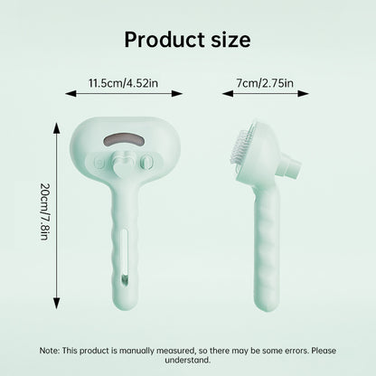 Upgraded Pet Electric Grooming Comb showing product dimensions in white with ergonomic handle and brush head