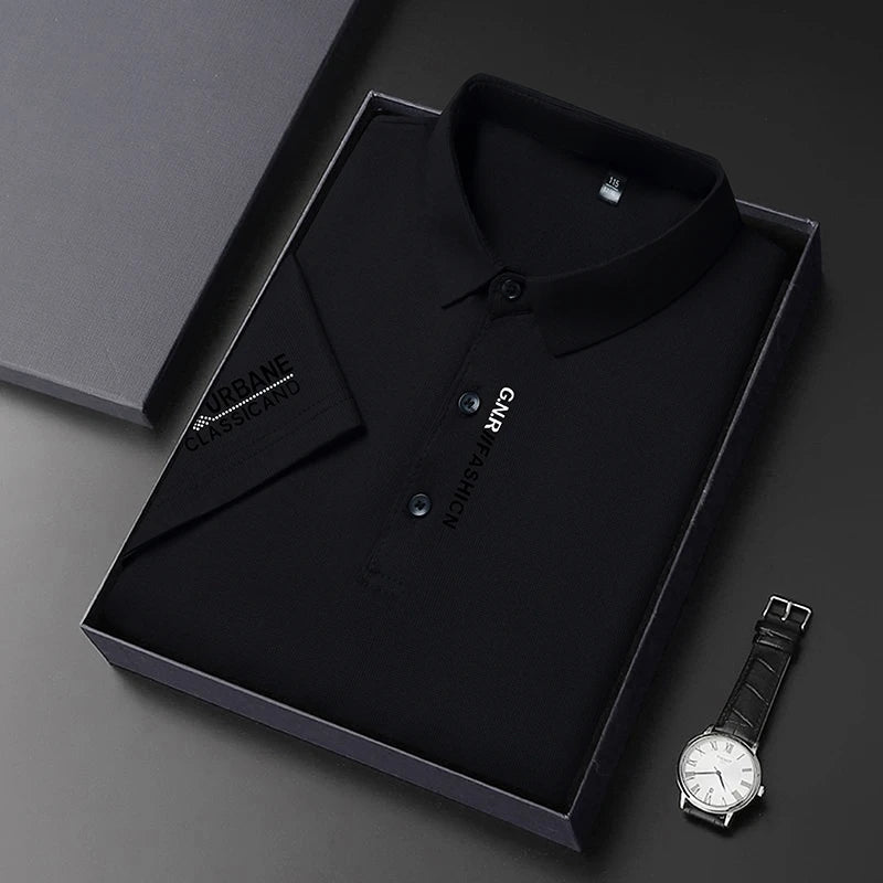 VaultHaus short sleeve solid colour polo for men neatly packaged in a gift box with a watch