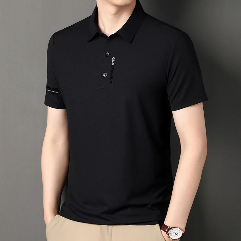 Stylish black short sleeve solid colour polo for men by VaultHaus, perfect for casual and formal wear.