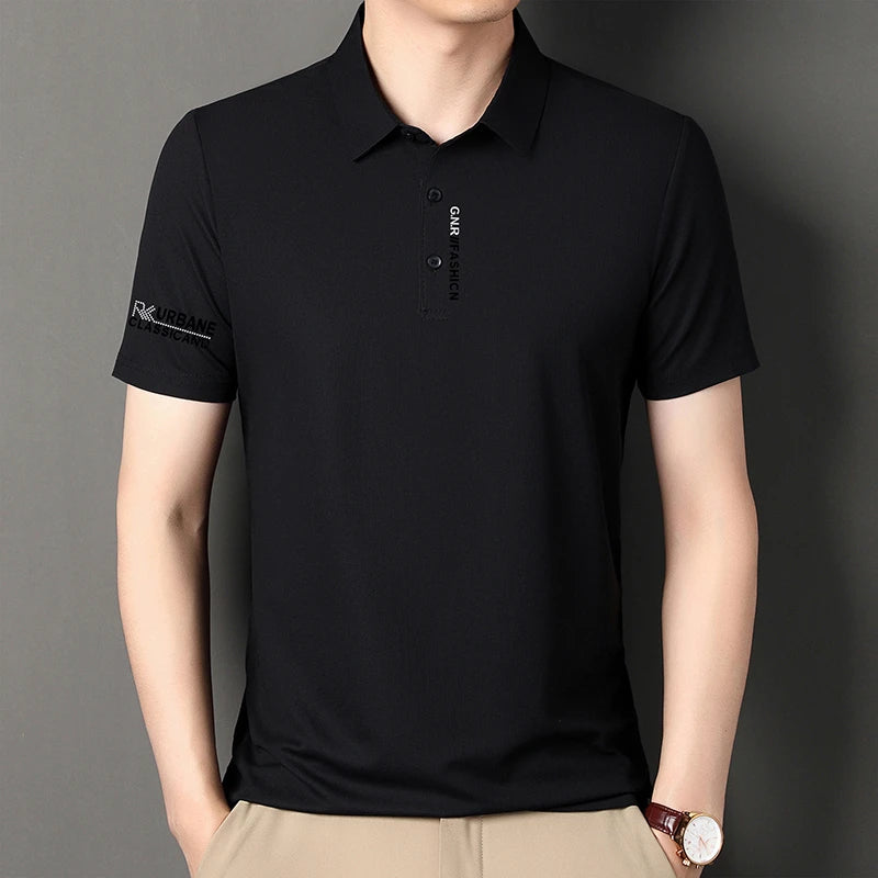 VaultHaus stylish black short sleeve solid colour polo for men with a modern fit