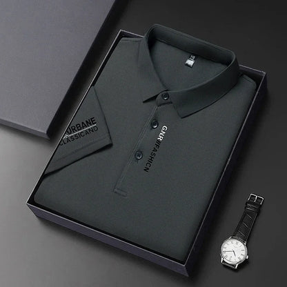 VaultHaus short sleeve solid colour polo for men neatly packaged in a box with a watch