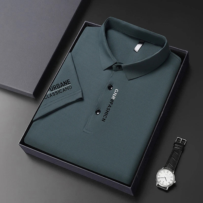 VaultHaus short sleeve solid colour polo for men in dark green presented in a stylish gift box