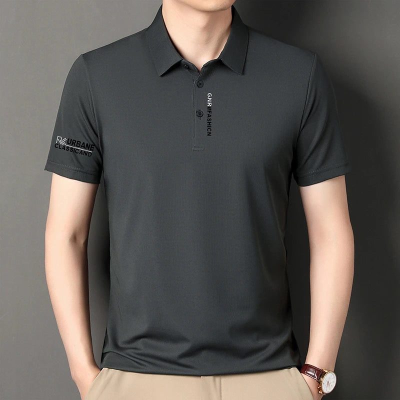 VaultHaus short sleeve solid colour polo for men in dark gray with a classic fit and logo detail