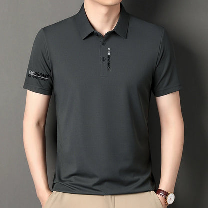VaultHaus short sleeve solid colour polo for men in dark gray with a classic fit and logo detail