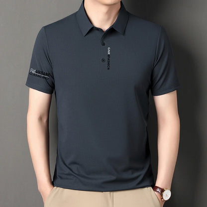 VaultHaus short sleeve solid colour polo for men in dark grey with logo detail on sleeve