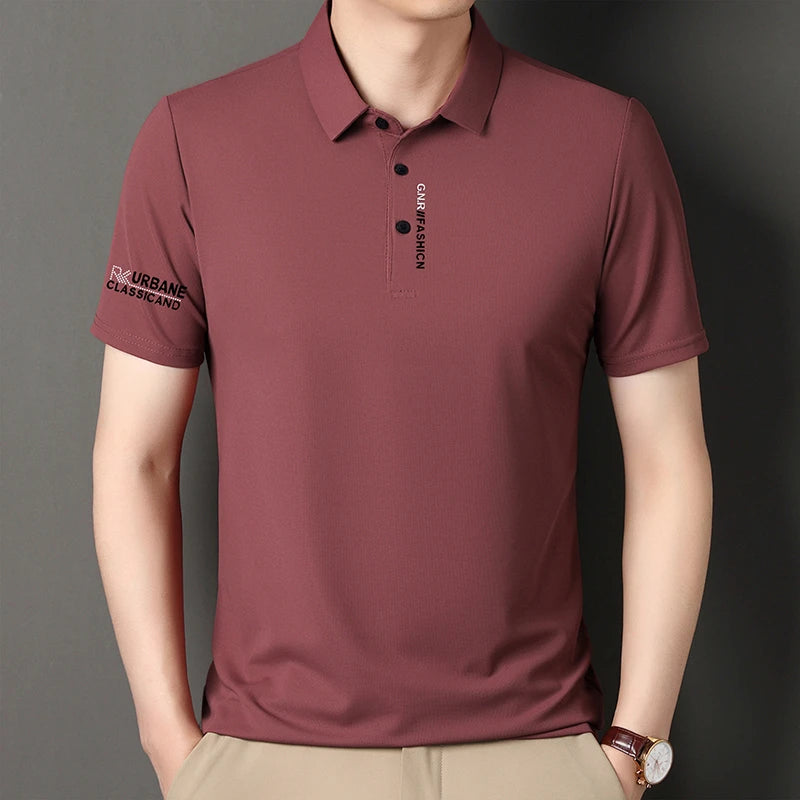 Maroon short sleeve solid colour polo for men with a stylish design and comfortable fit