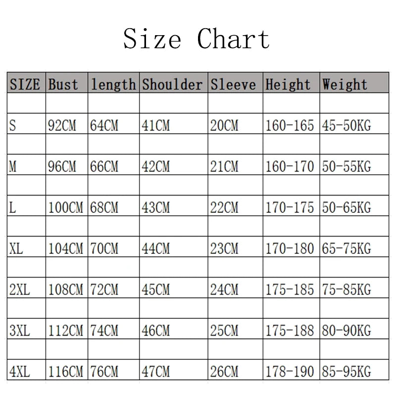 Size chart for short sleeve solid colour polo for men showing various sizes and measurements