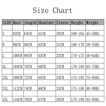 Size chart for short sleeve solid colour polo for men showing various sizes and measurements