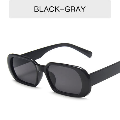 VaultHaus Retro Small Frame Sunglasses in black gray rectangular petite frame with dark lenses for everyday wear