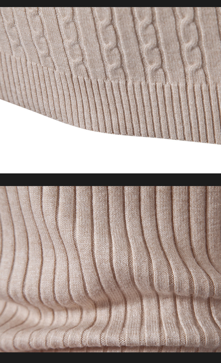 Close-up of the elegant woolen turtleneck tops featuring ribbed knit texture and warm fabric