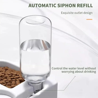 Automatic pet water bowl with a siphon refill design for easy hydration and feeding for cats and dogs