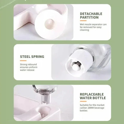 Automatic pet water bowl with detachable partition and steel spring for uniform water release
